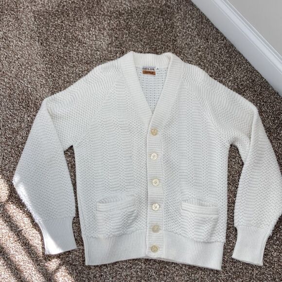 Vintage Orlon Campus Cream Cardigan Knit Pocket Sweater - Picture 10 of 15